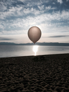 The High Hopes Balloon patiently waiting on the beach at Lake Tahoe to be launched spring 2015